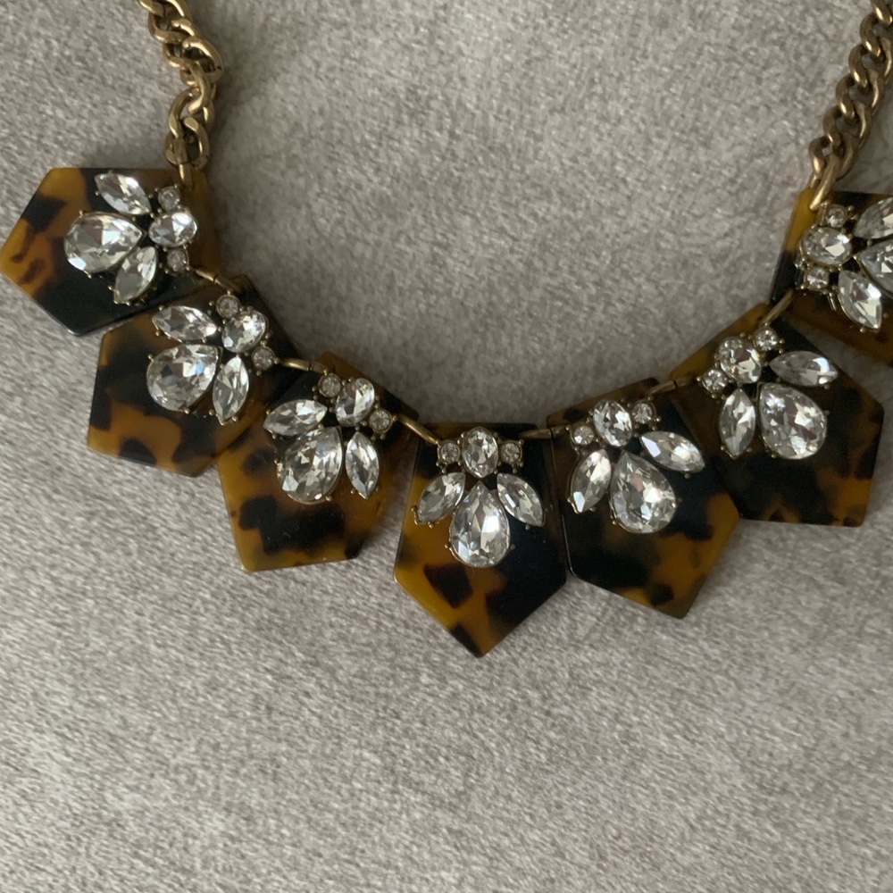 J.Crew Tortoise Shell Pattern And Rhinestone Neck… - image 3